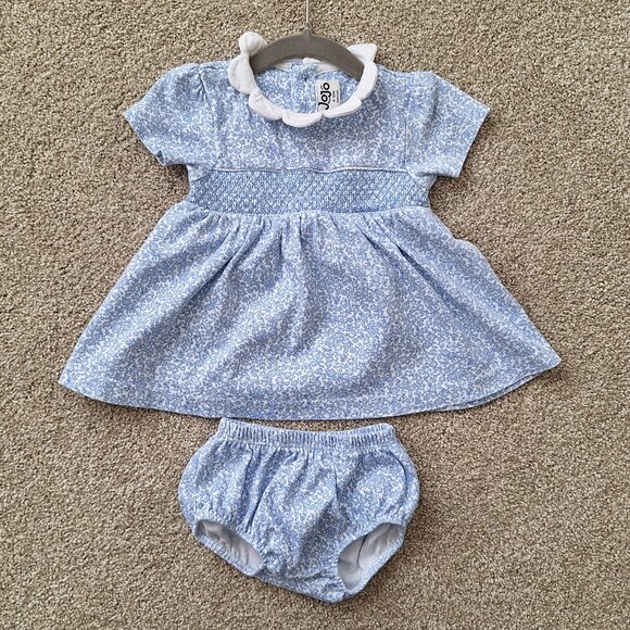 JOJO MAMAN BEBE Floral Cotton Dress & Bloomers Blue 6-12 Months - Picture 1 of 4
